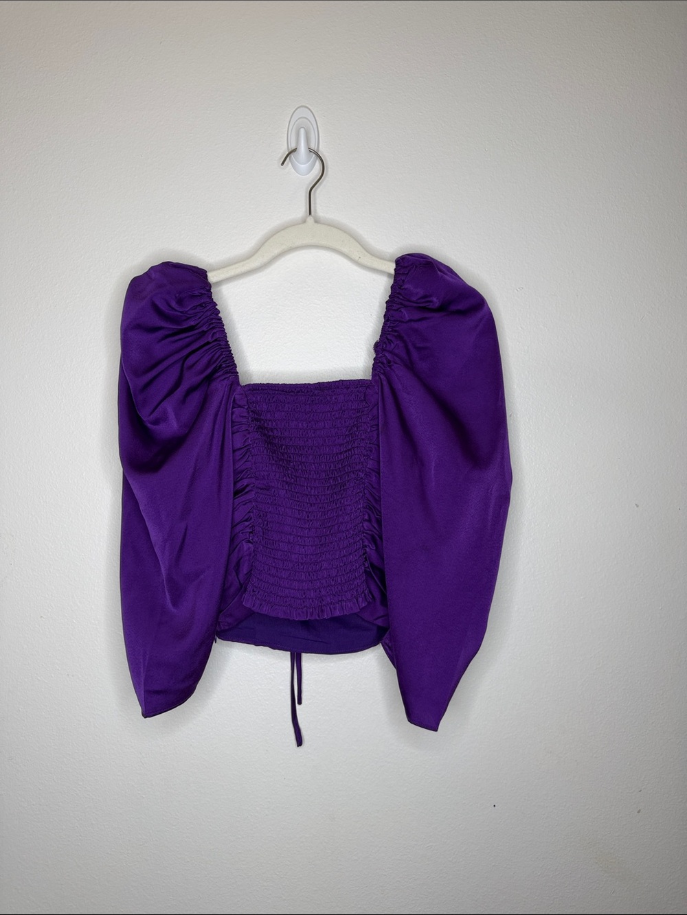 DO+BE Vivid Purple Ruched Tie-Front Square Neck Blouse - Picture 2 of 4